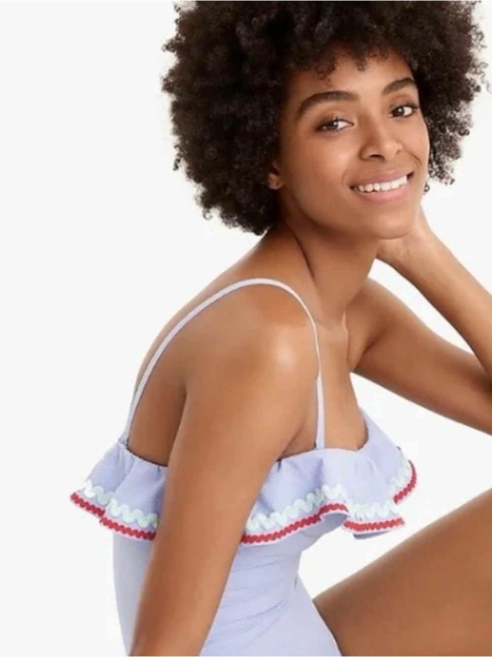 NWT Jcrew Light blue Ric Rac Ruffle Underwire One-piece Swimsuit Size 6 - Picture 2 of 6